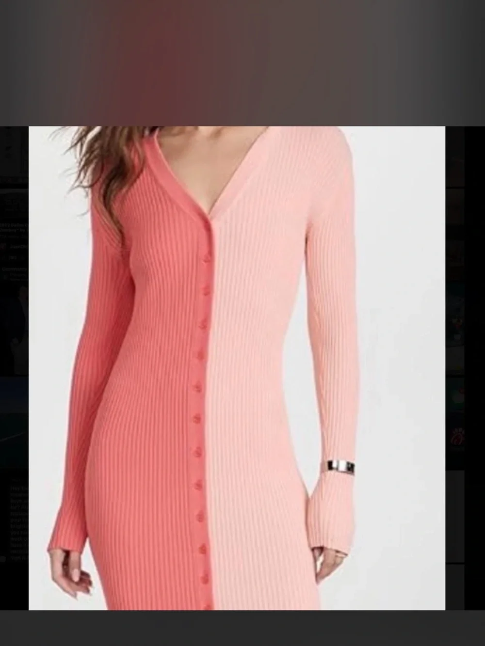 STAUD Two-Tone Pink Ribbed Button-Front Long Sleeve Dress - Picture 1 of 2